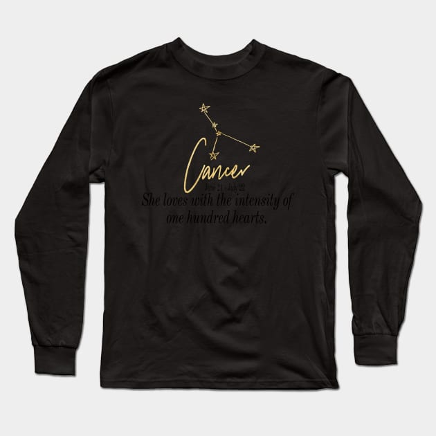 Cancer Constellation Quote Astrology Sign Gold Foil Long Sleeve T-Shirt by Asilynn